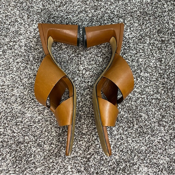 Zara Block Heel Brown Leather Sandals Chunky Woman’s Size 41 or‎ US 10 - Picture 3 of 6